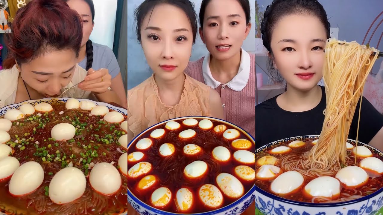 YUMMY SOUP SOFT NOODLES AND BOILED EGGS 美味的中国菜 SATİSFYİNG ASMR