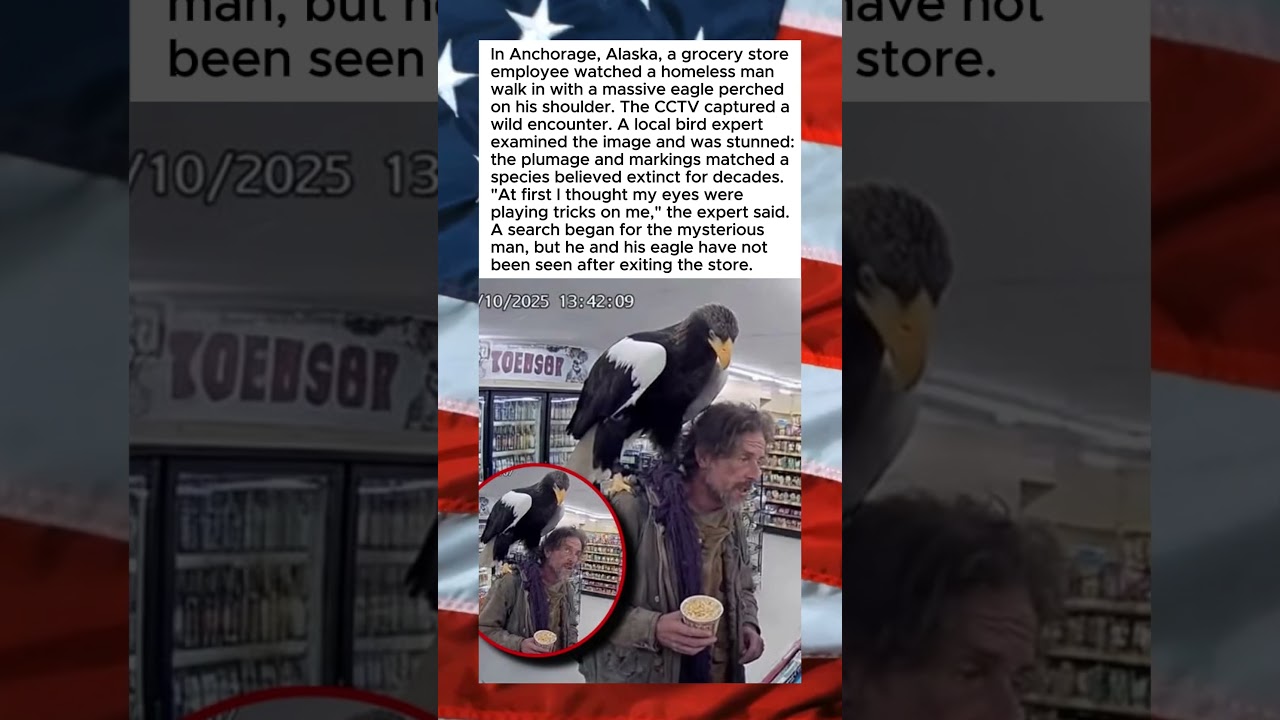HOMELESS MAN VISITS STORE WITH EXTINCT EAGLE ON HIS SHOULDER🤯😎