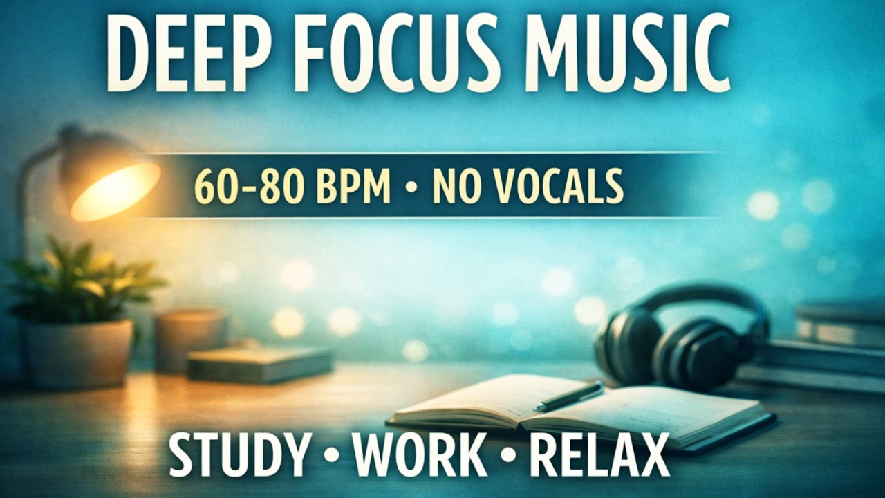 🌙 Deep Focus Music — Calm Study & Work Beats (60-80 BPM) | No Vocals • Ambient Piano + Pads