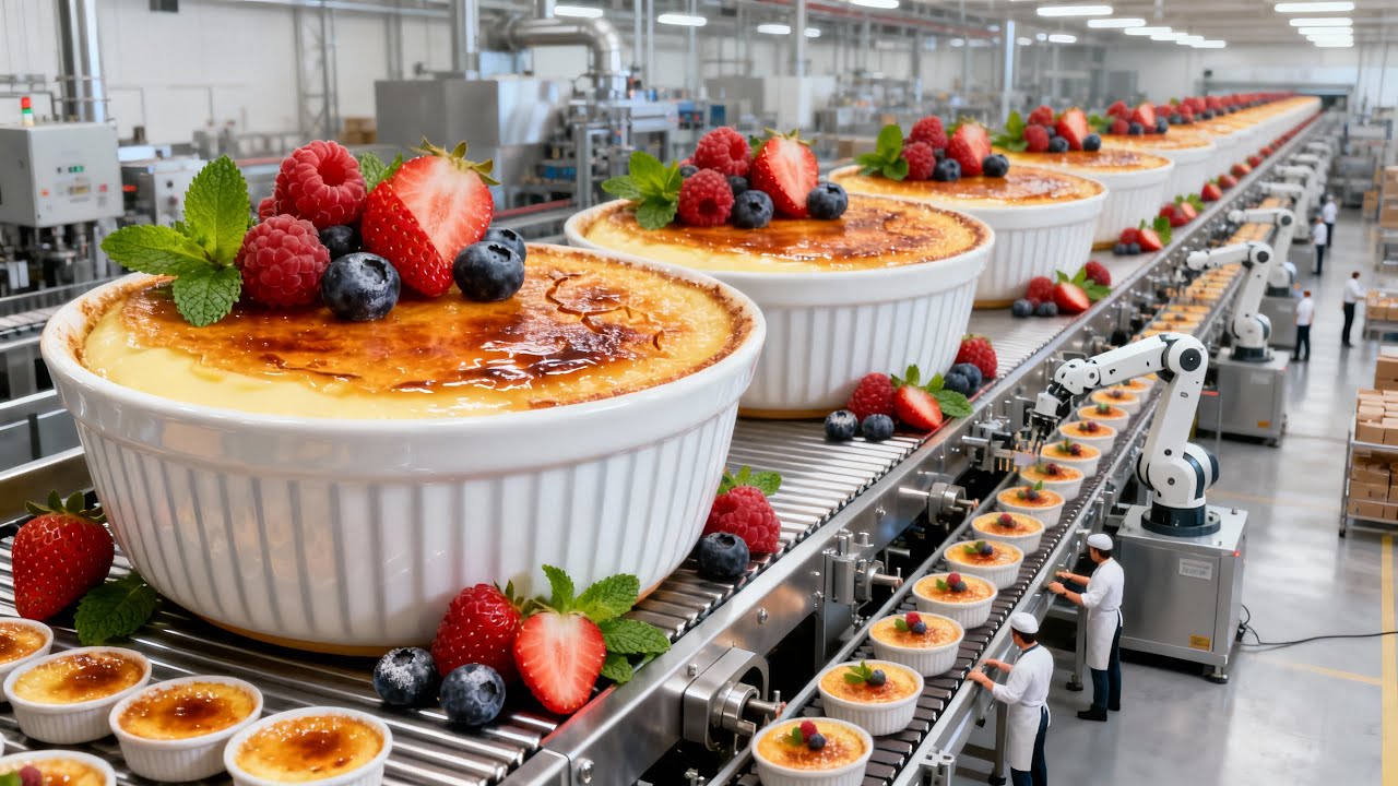 Inside the Creme Brulee Factory | How MILLIONS of French Custard Desserts Are Made (Full Process)