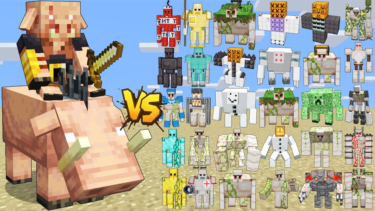 PIGLIN RIDER VS ALL NEW GOLEMS - HOGLIN JOCKEY BOSS | MINECRAFT BATTLE