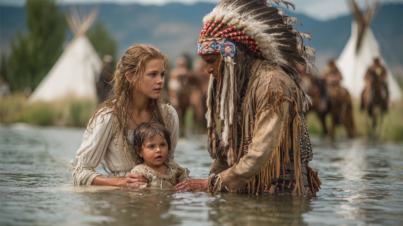 Son of The Comanche Warrior Drowns… And Only The White Woman He Holds Prisoner Jumps To Save Him!