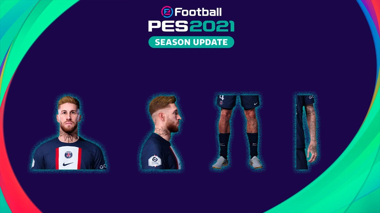 S&eacute;rgio Ramos Vol: 4 + Tattoo 100% convertido do eFootball 2023 Compat&iacute;vel com todos Patchs - Pes2021