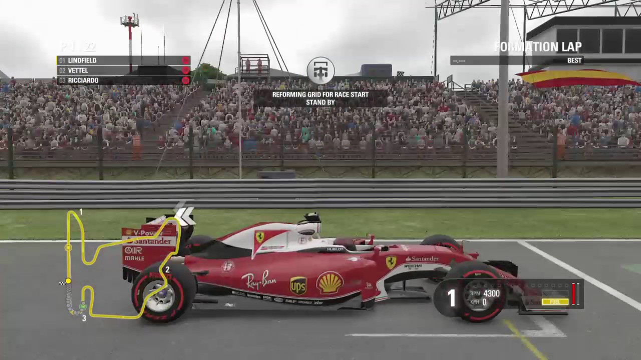 F1 2016 s4 r11 Hungary formation lap and race start