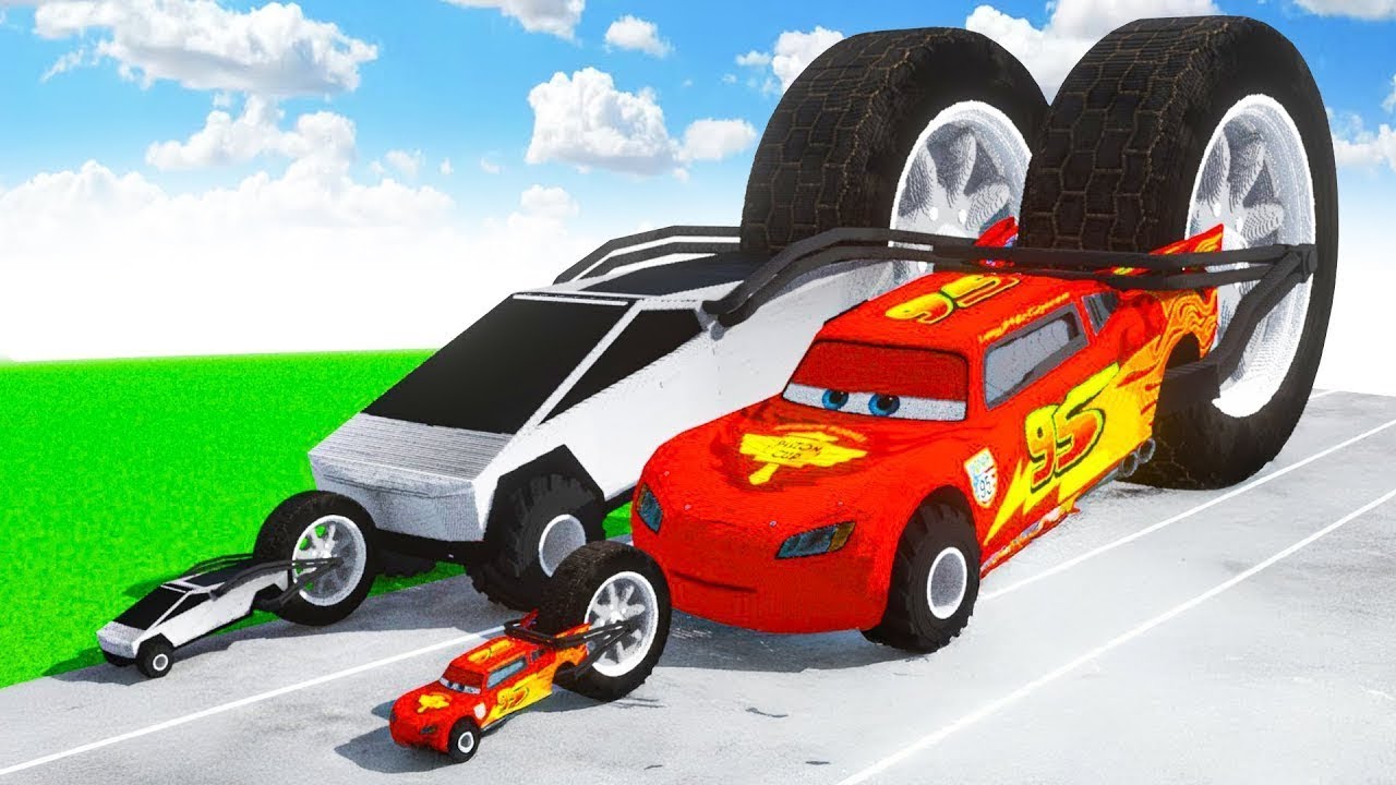 Big & Small Tesla GIANT REAR wheel vs Big & Small McQueen GIANT REAR Wheel in Teardown!