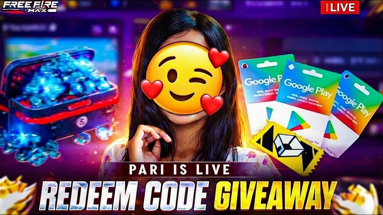 LIVE STREAM OF FREE FIRE GIVEAWAY 🎁 FF LIVE REDEEM CODE GIVEAWAY WITH CUTE GIRL 😍