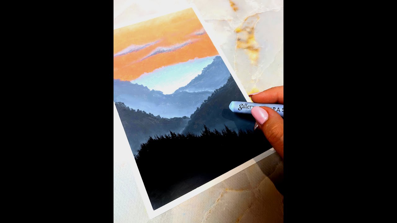 Misty mountains 🏔️ on sunset | Oil pastel drawing #shorts