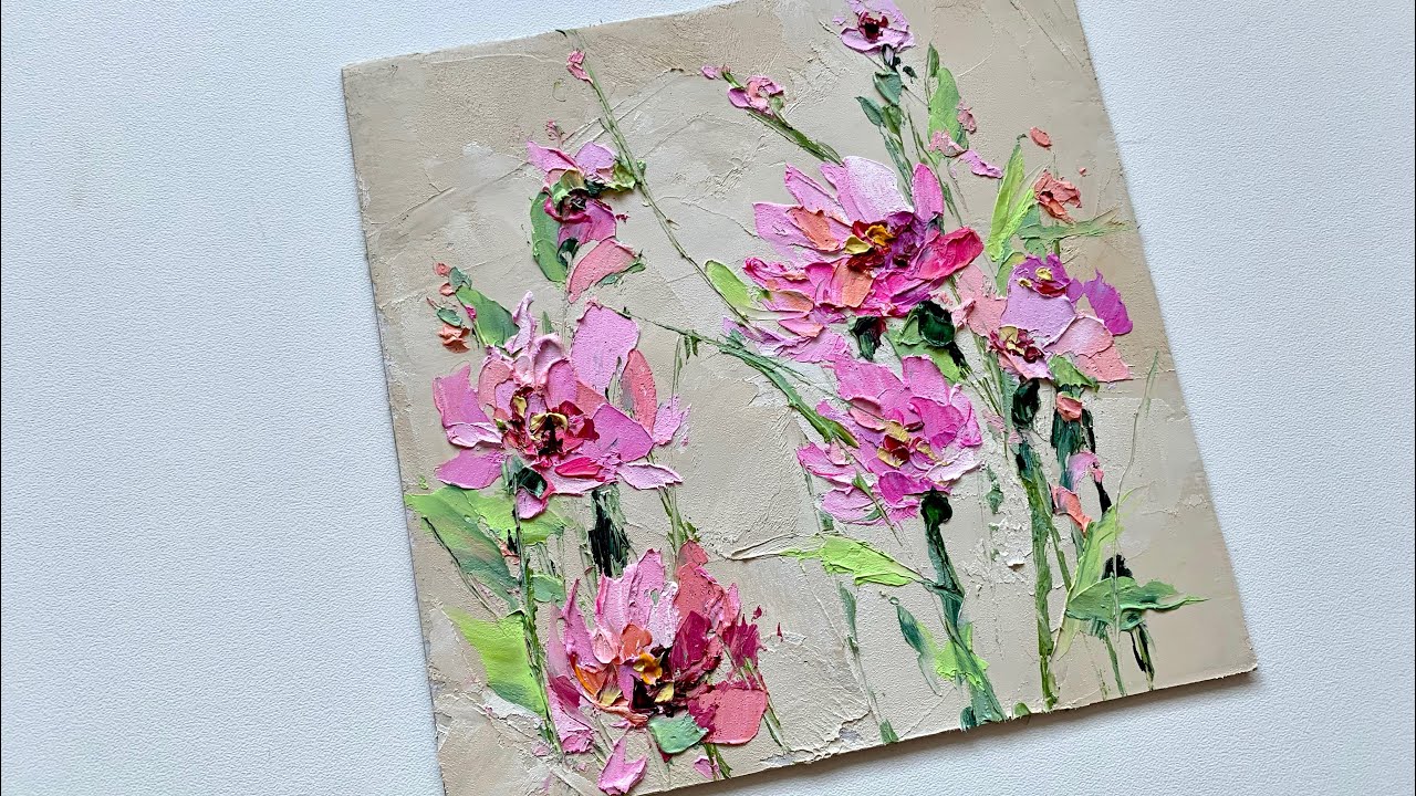 How to draw a painting with abstract flowers with oil paints