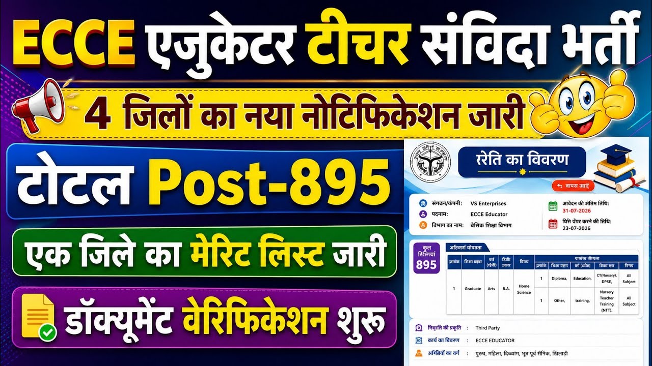 ECCE एजुकेटर टीचर नई भर्ती 2026 | Ecce educator teacher vacancy in up | ecce educator bharti news up