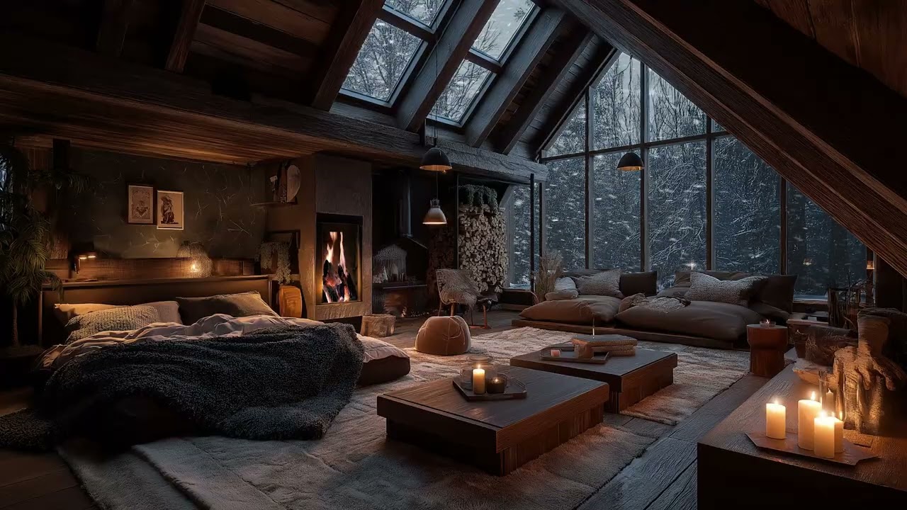 Soft Snow, Cozy Flames 🔥 Serene Winter Night for Sleep