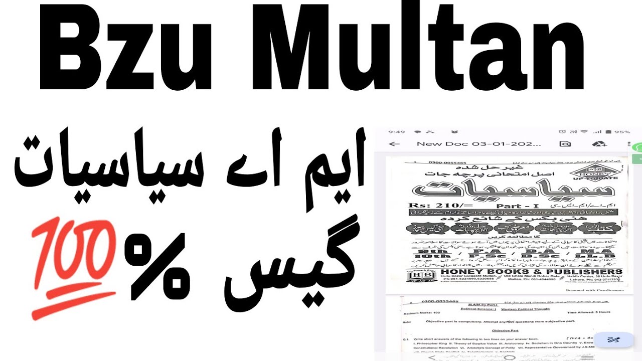Bzu Multan M.A سیاسیات political science Guess paper