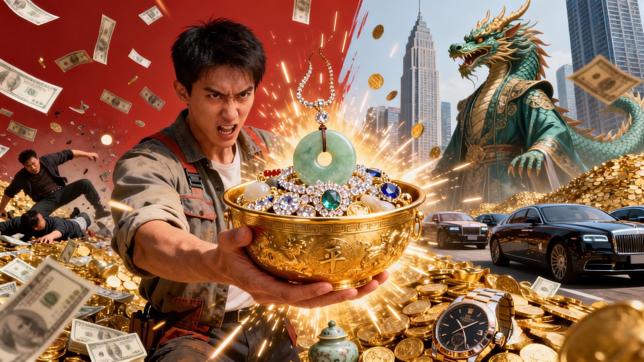 窮小夥意外被碰瓷了，結果因禍得福，撿到一個可升級的聚寶盆，能無限複製世間萬物！#短劇 #短劇推薦 #drama