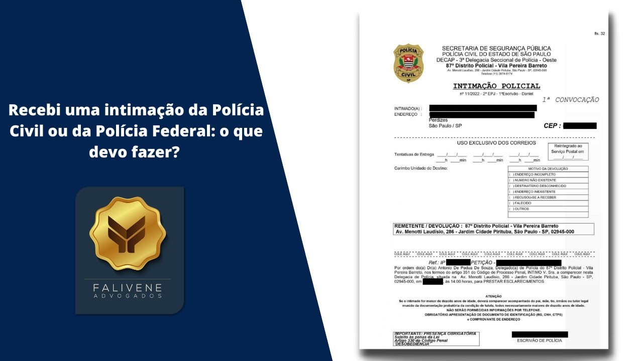 FUI INTIMADO PARA COMPARECER NA DELEGACIA (POL&Iacute;CIA CIVIL OU POL&Iacute;CIA FEDERAL): O QUE FAZER?
