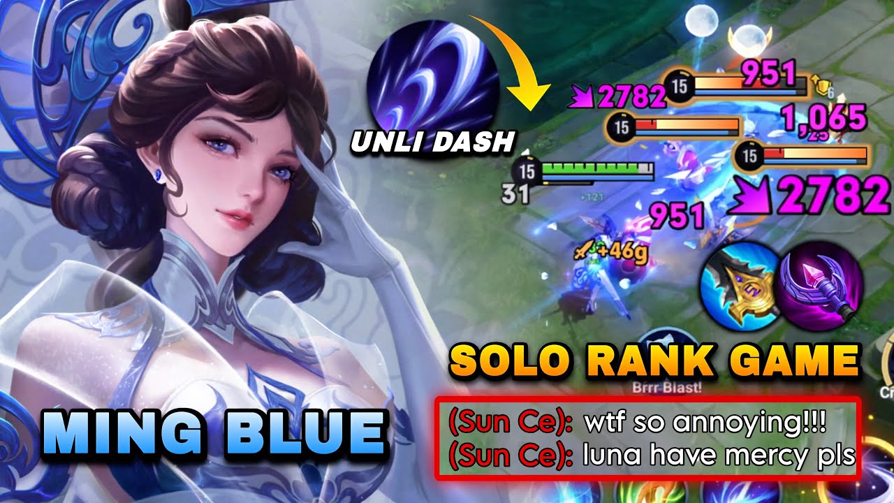 MING BLUE LUNA UNLIMITED DASH HARD CARRYING TEAMMATES IN SOLO RANK GAME! | TOP 1 LUNA BUILD & ARCANA