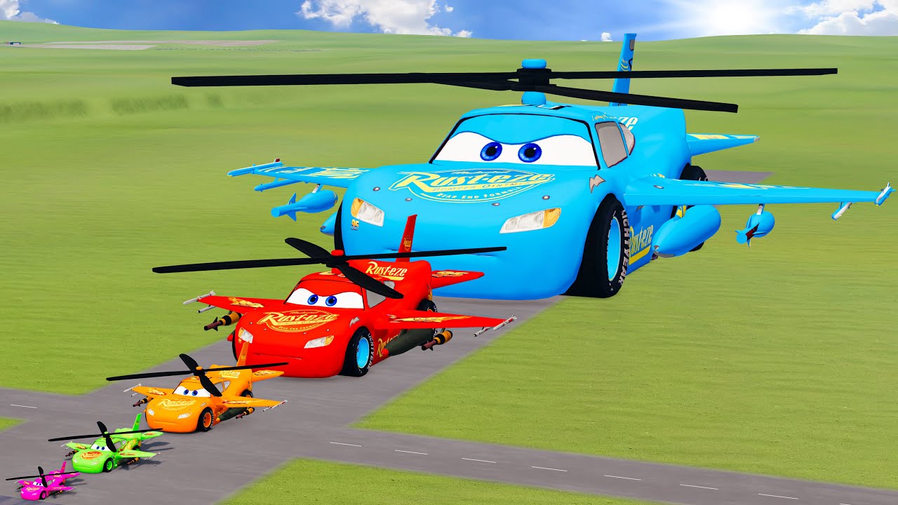 Big & Small Colors Plane Lightning Mcqueen vs Train Thomas | BeamNG.Drive