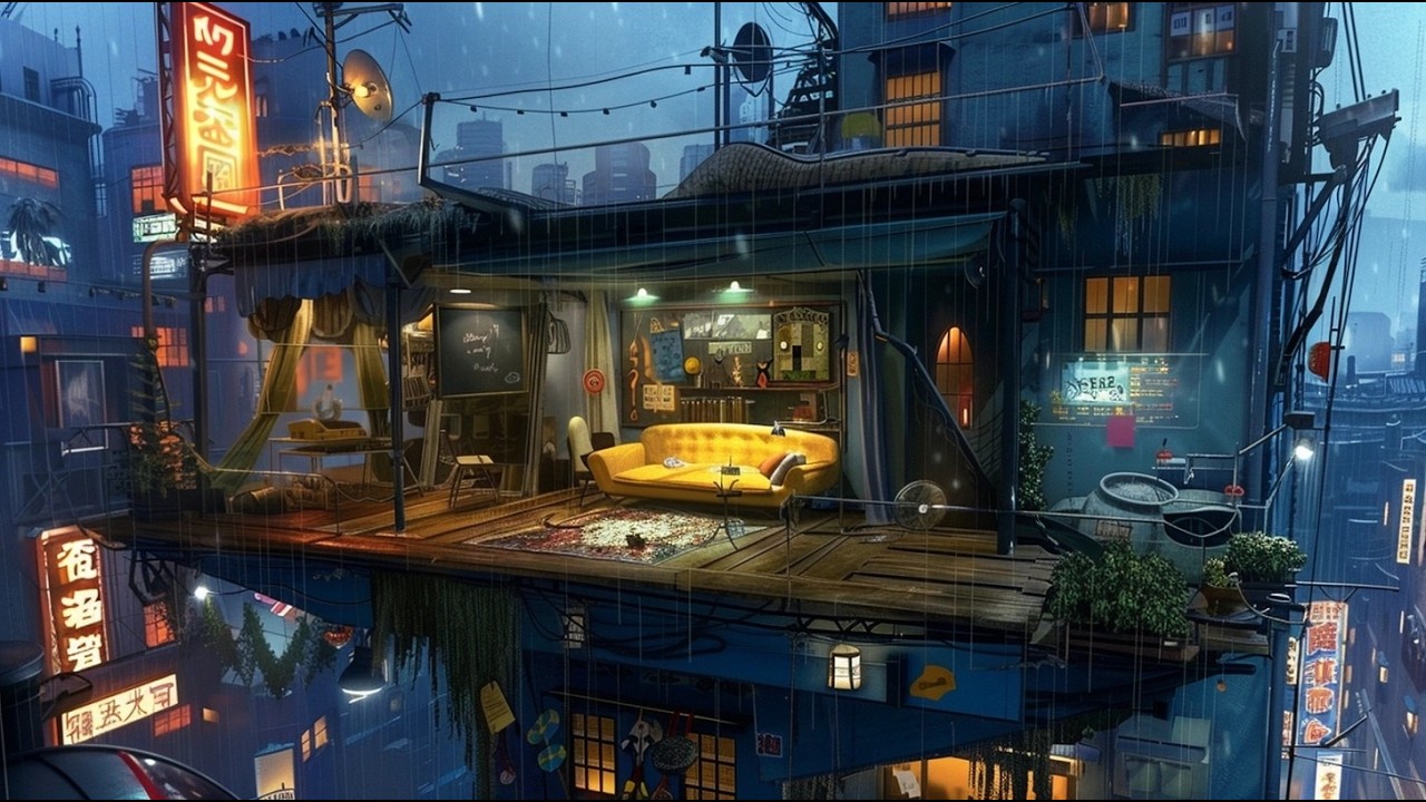 10 Hours ☔ Neon City Lofi Rain | Futuristic Music for Sleep, Study & Homework