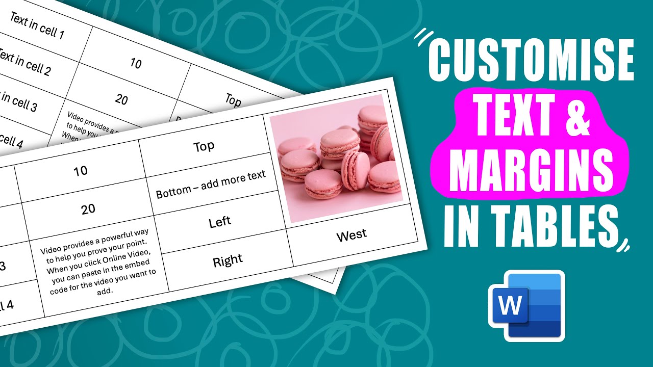 Customise text, margins and images in tables in Word