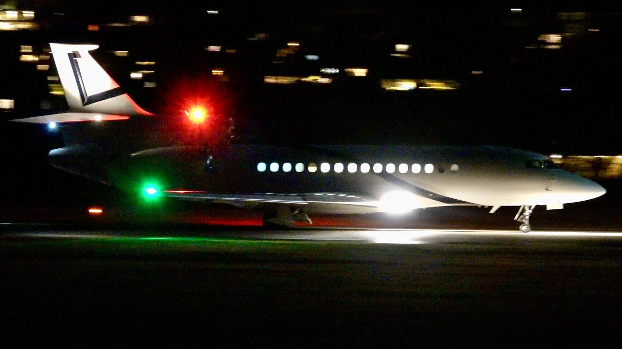 Dassault Falcon 8X Glowing Engines during Take-Off!!