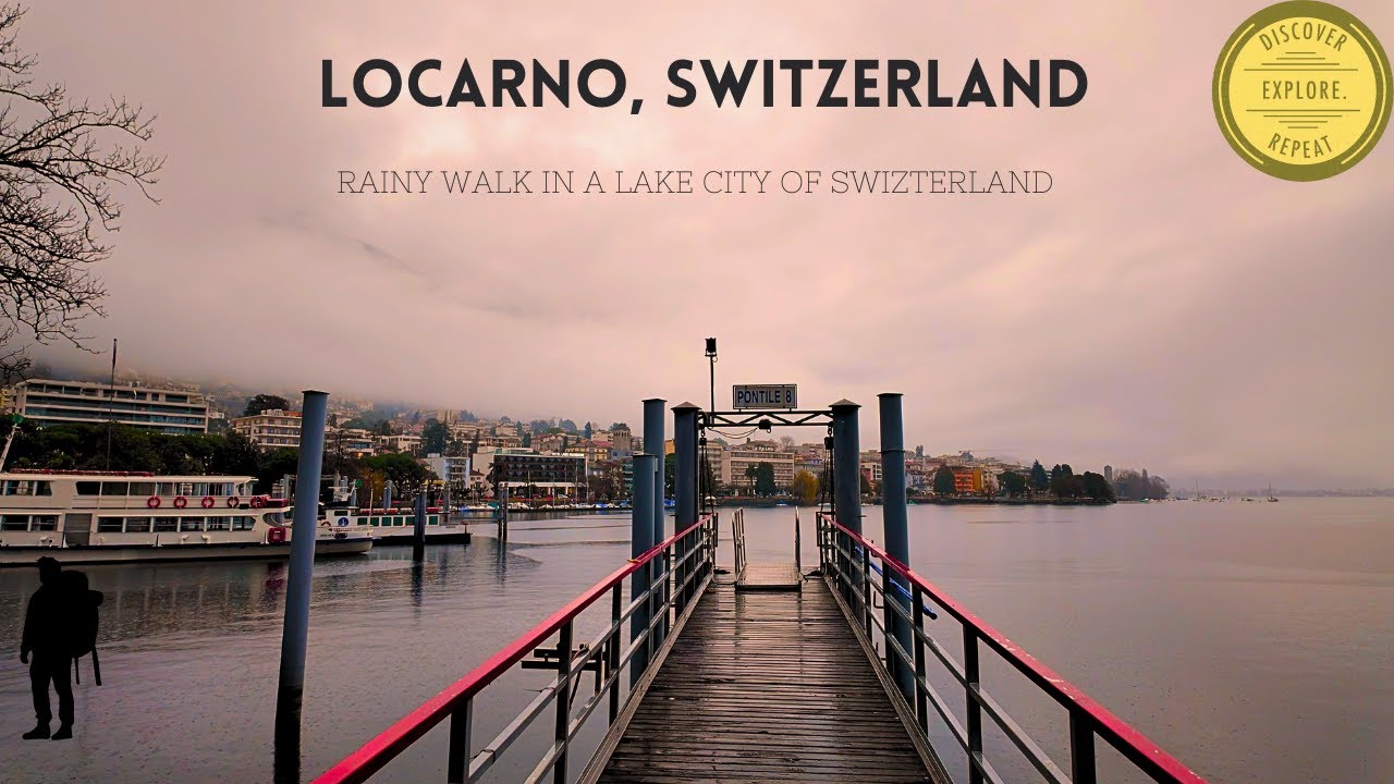 {Rain Ambient} Relaxing Walk in a Beautiful Swiss City - Locarno - 4K - ASMR