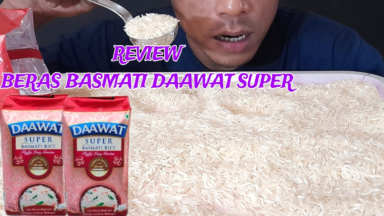 Asmr raw rice eating||review basmati merk daawat super||makan di nampan||raw rice||asmr indonesia
