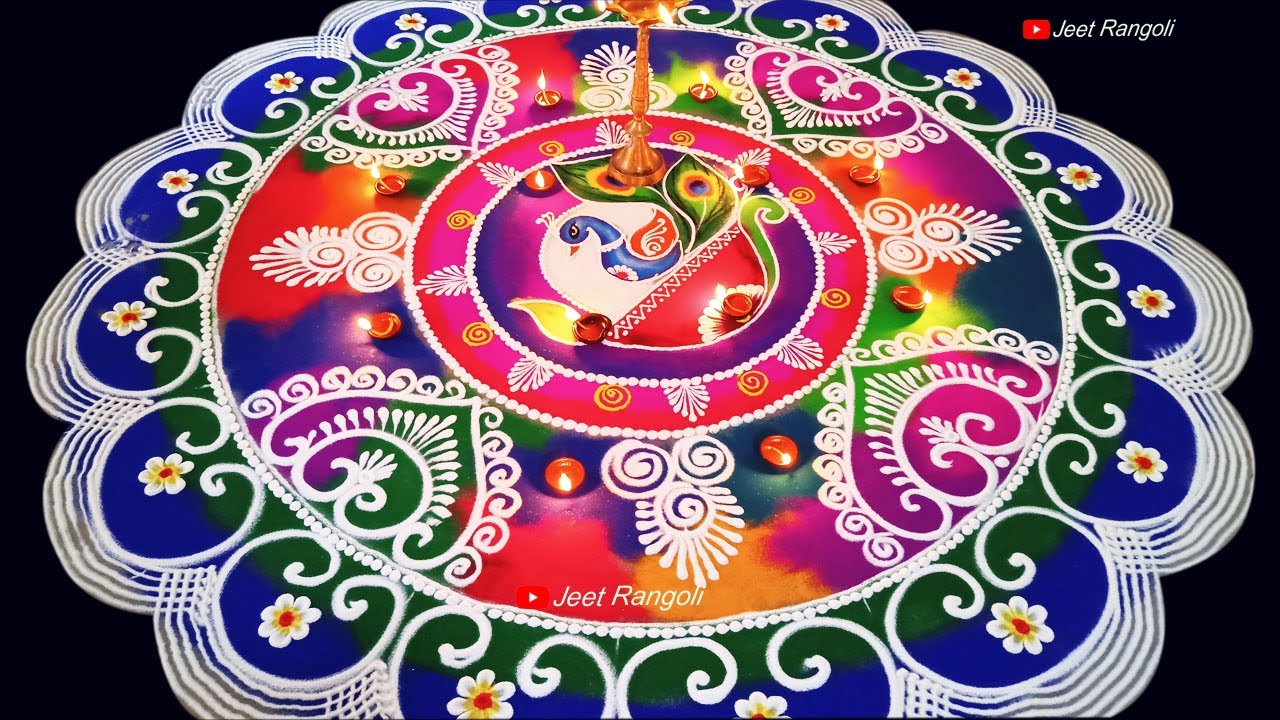 Very Big, multicolored, creative and attractive rangoli for Diwali. दीपावली के लिए आकर्षक रंगोली
