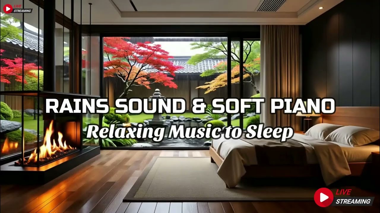 Relaxing Music for Deep Sleep, Piano Chill - Stress Relief Music with Rain Falls Outside the Window