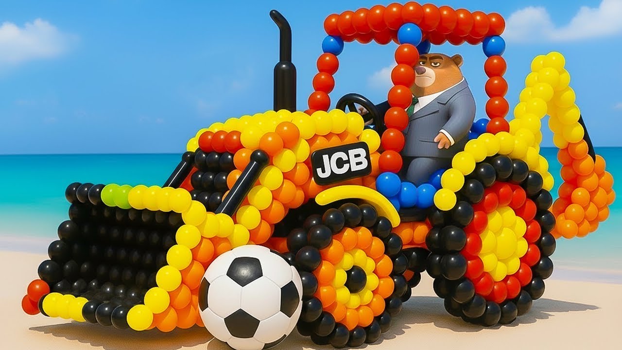 The mascot vibrato assistant JCB and Tractor placed on the football field is popular, co produced