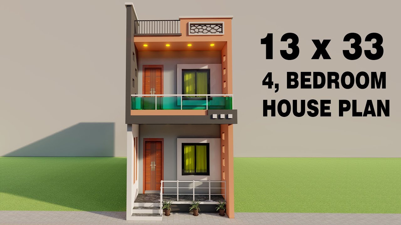 छोटे से छोटा चार कमरे का मकान,Small 3D house design,13*33 4 bedroom house design,13x33 makan ka map