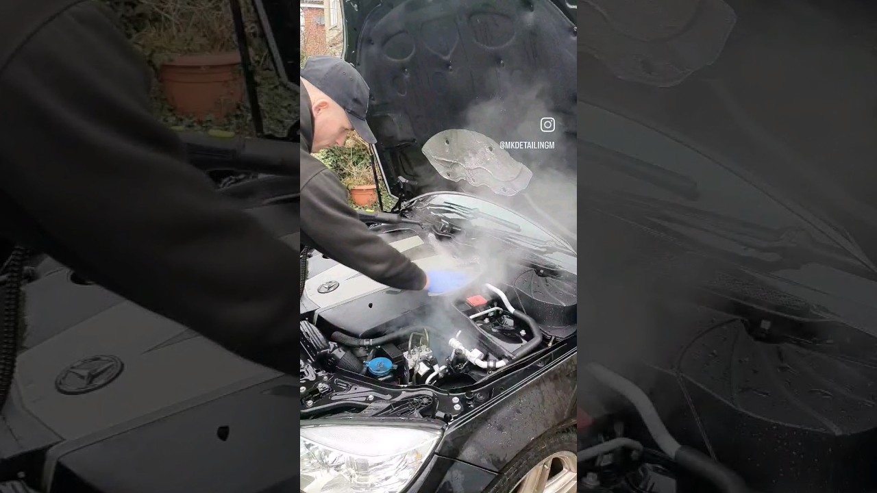 🔴⚫️Engine Steam Cleaning #shorts #detailing #mercedes #v6 #detailingtips #mkdetailing