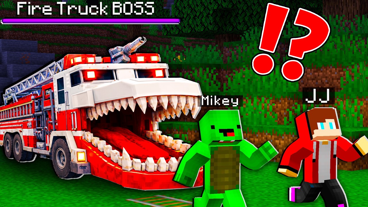 Why FIRE TRUCK BOSS rides to Mikey and JJ ? in Minecraft Maizen