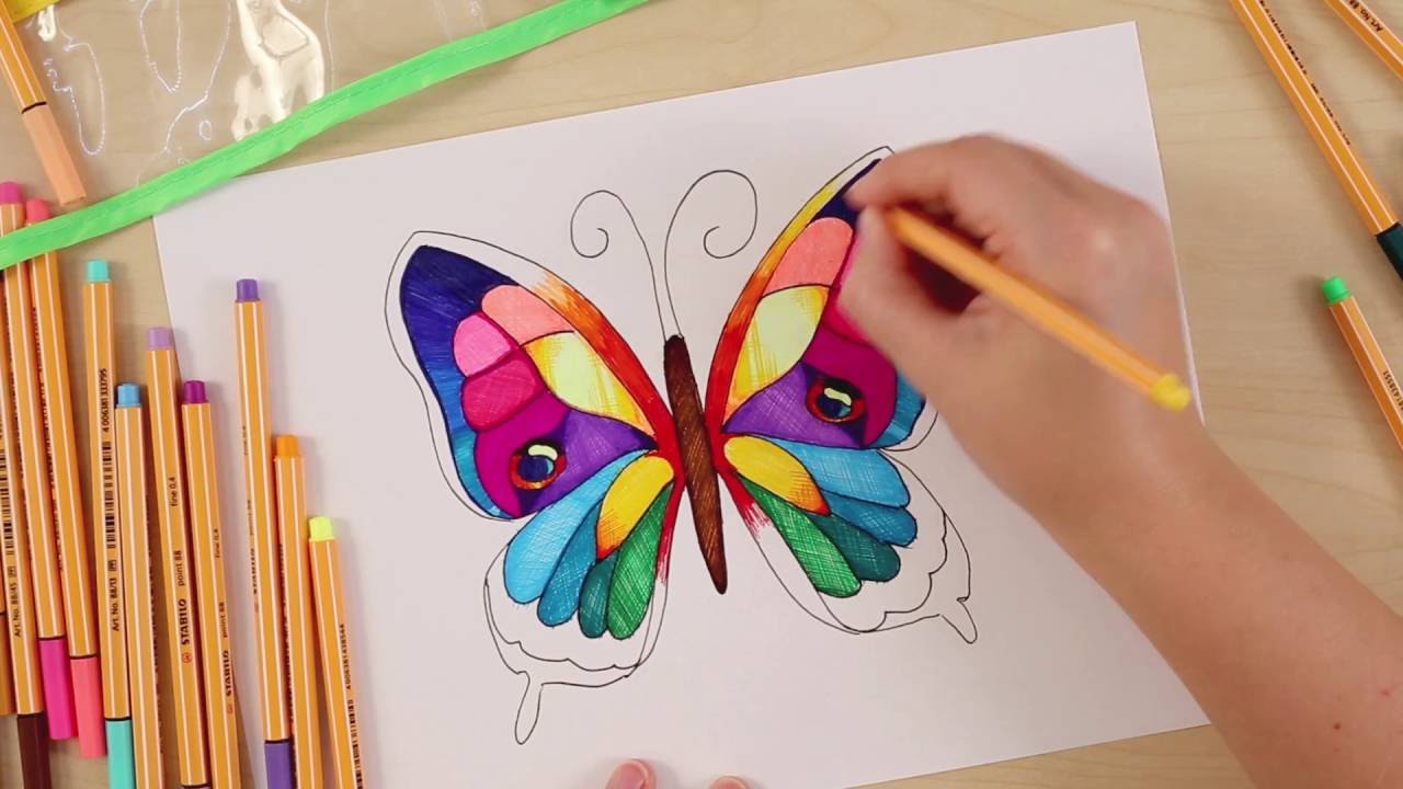 How to draw a butterfly (STABILO Tutorials, intermediate)