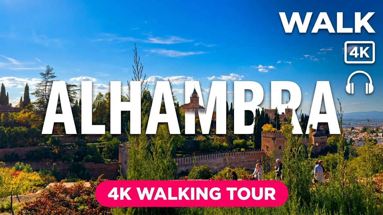 ALHAMBRA, Granada Walking Tour Part II 🇪🇸 Spain Immersive Walk for Big TVs with Captions [4K/60fps]