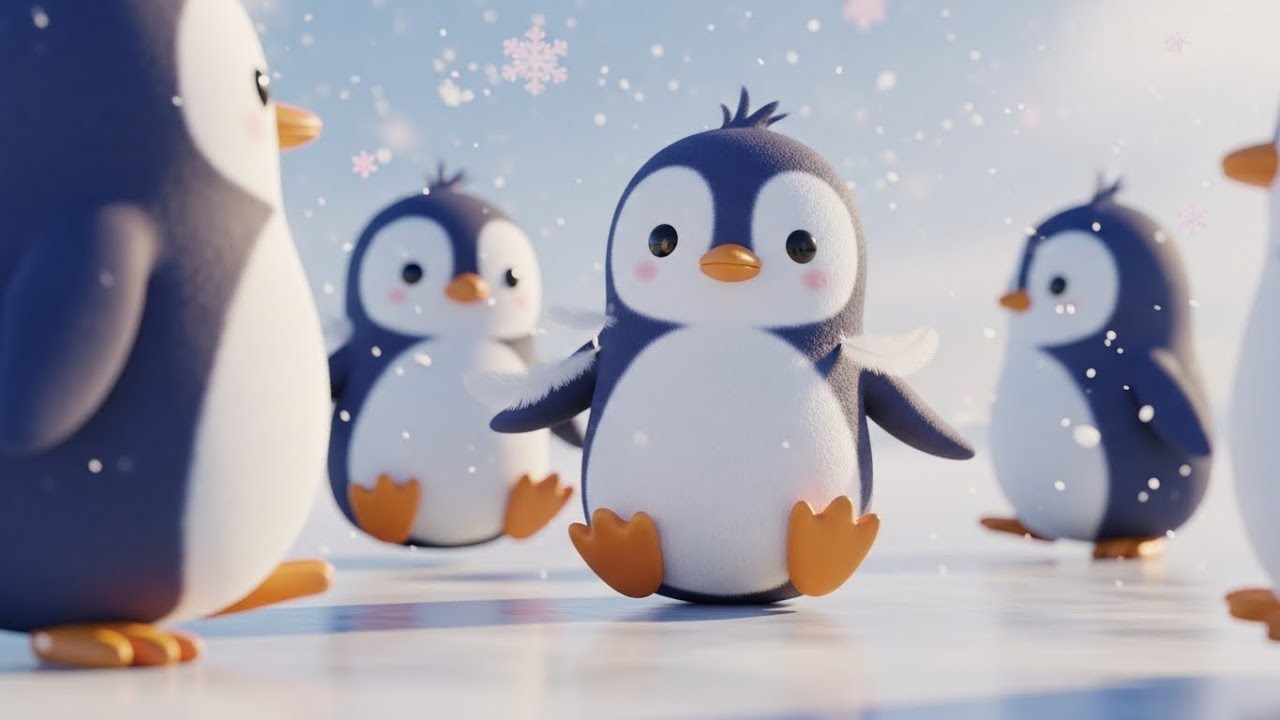 Пять маленьких пингвинов скользят вместе 🐧❄️💨 | весёлое видео для детей и зимние приключения