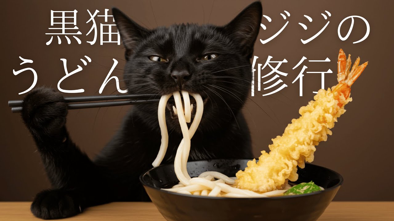 【癒し】黒猫ジジはじめてのうどん修行に挑戦🥢