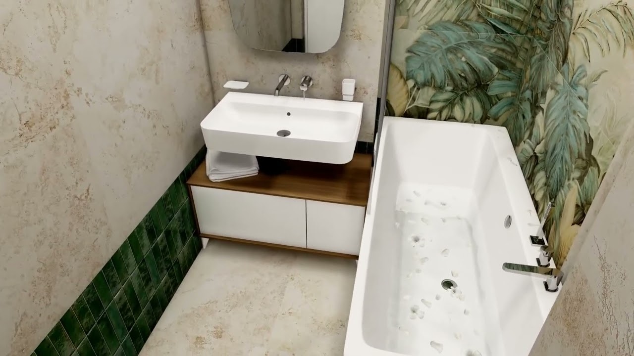 Проект для ванной комнаты с плиткой Tubadzin Alabaster + Marazzi Lume