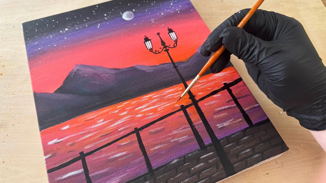 🌙🎨 Dreamy Pink Moonlit Landscape | Easy Acrylic Painting for Beginners