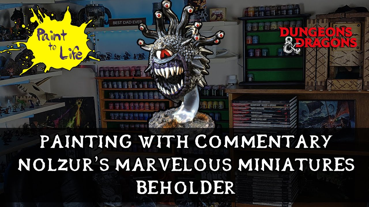 How to paint a Nolzur's Marvelous Miniatures Beholder D&D – with step by step commentary.