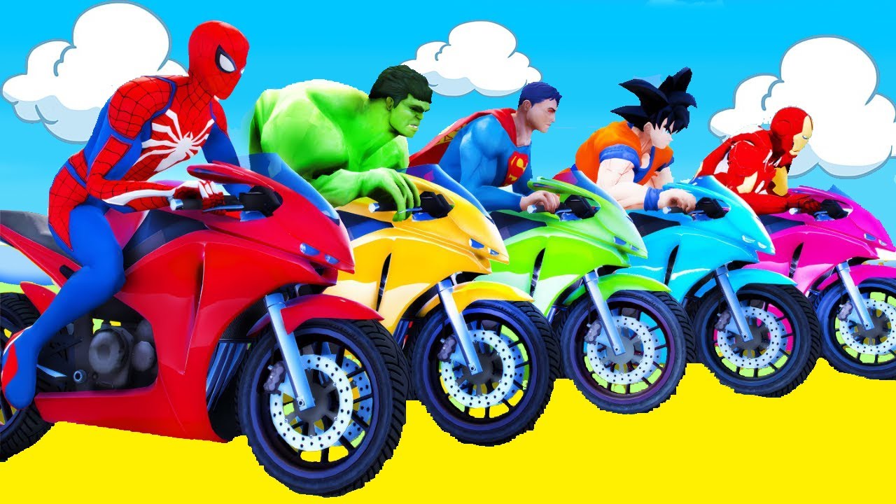 الأبطال الخارقين على القضبان دوامة قمع جسر 🚴‍♂️ SPIDER MAN!on Motorcycle in Spiral Bridge Stunt 2