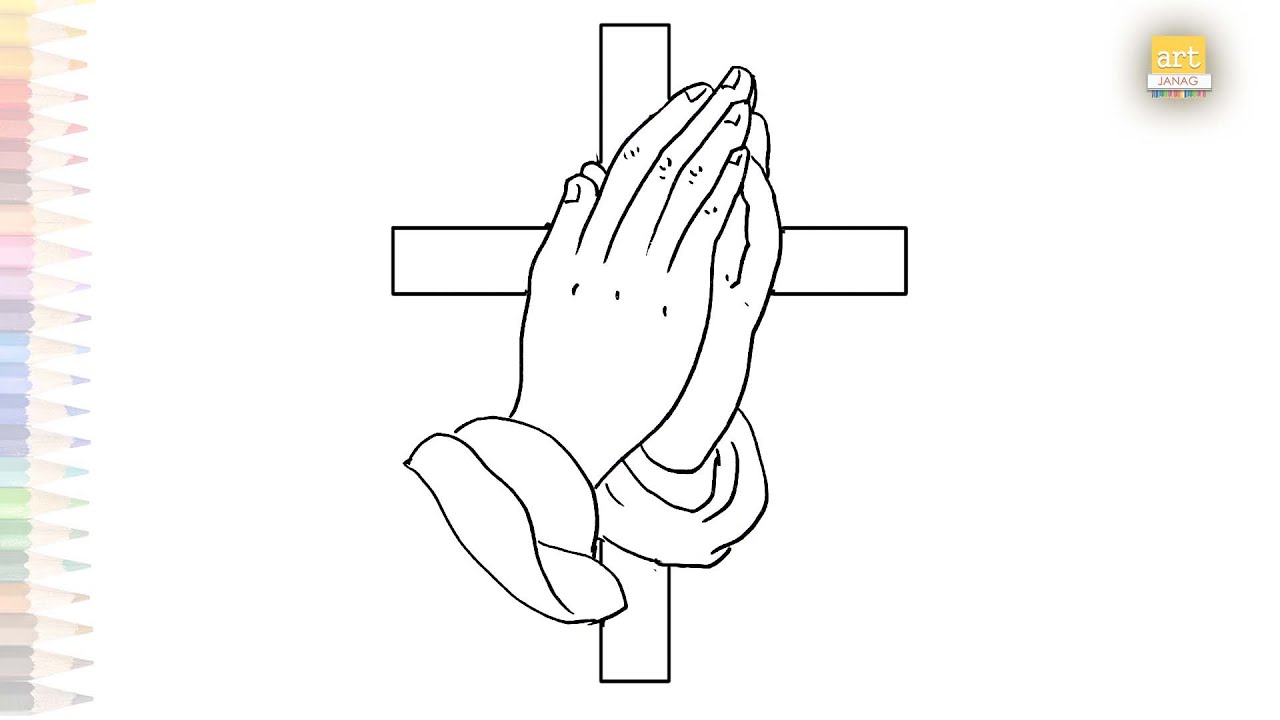 Praying hands drawing with cross | How to draw Prayer hands step by step | easy drawing videos