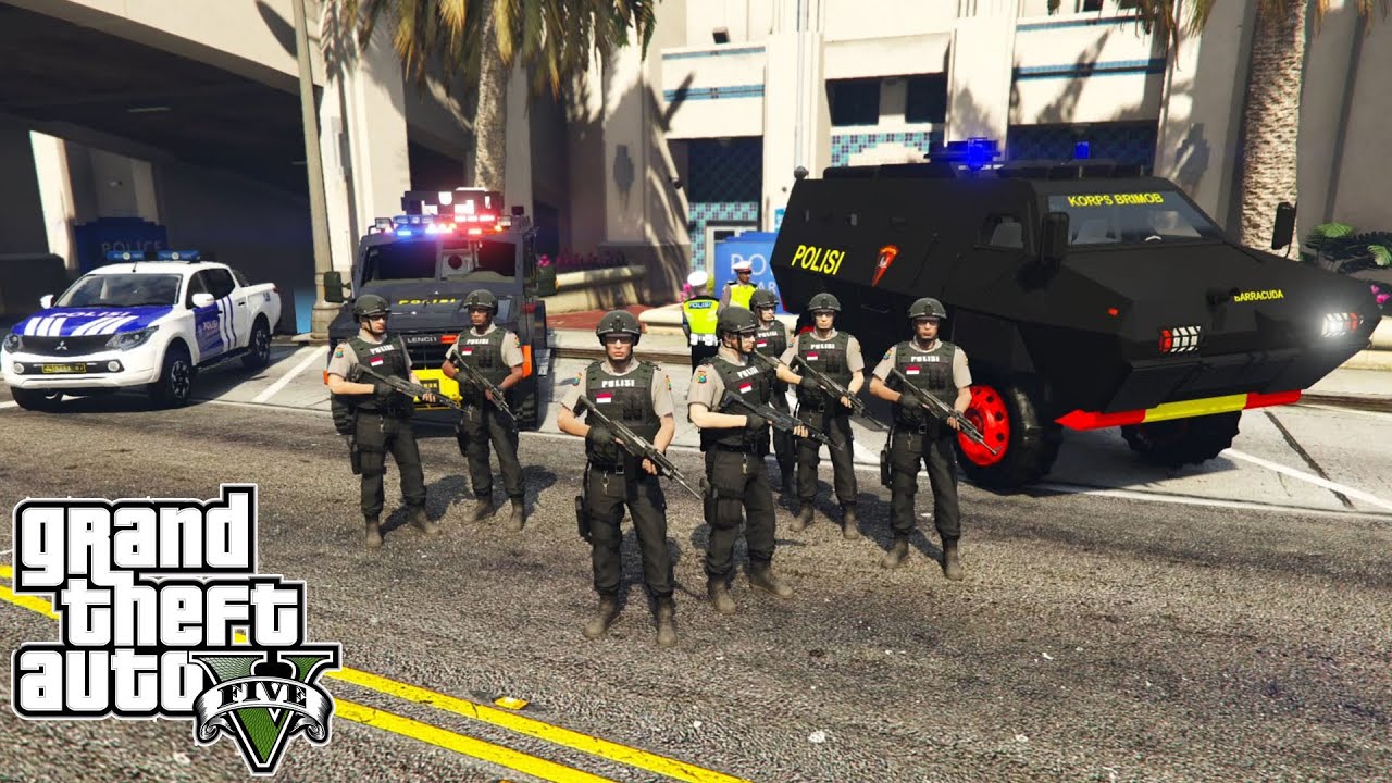 Patroli Pasukan Brimob Kejar Kejaran Di Jalan Raya! GTA 5 Mod Polisi Indonesia
