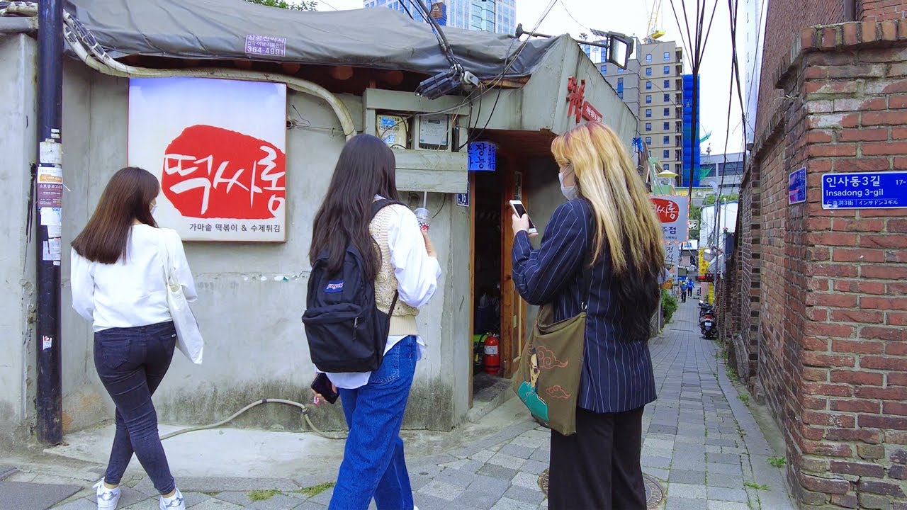 🚶4K Сеул прогулка по музыкальным инструментам Чонно Наквон, аркада Insadong alley