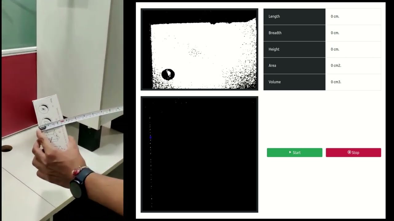Calculating volume and area using a TOF  depth sensing camera