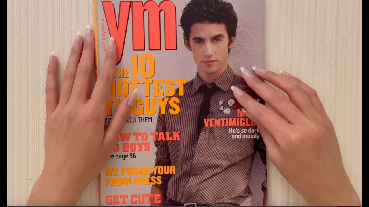 🧡✨ ASMR whisper 2000s vintage magazine flip through ☆ YM 2003 with Milo Ventimiglia ^^ ✨