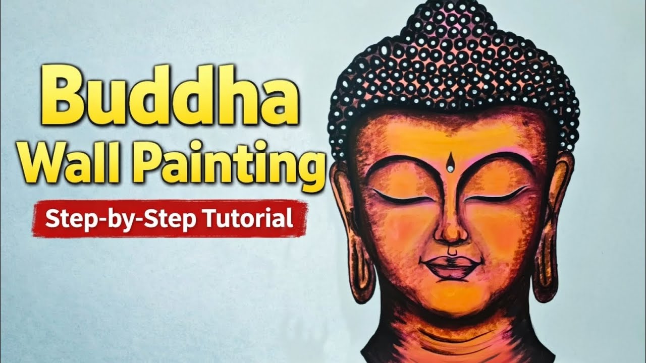 How to paint lord Buddha on wall  | easy acrylic painting TUTORIAL for beginners| step by step 