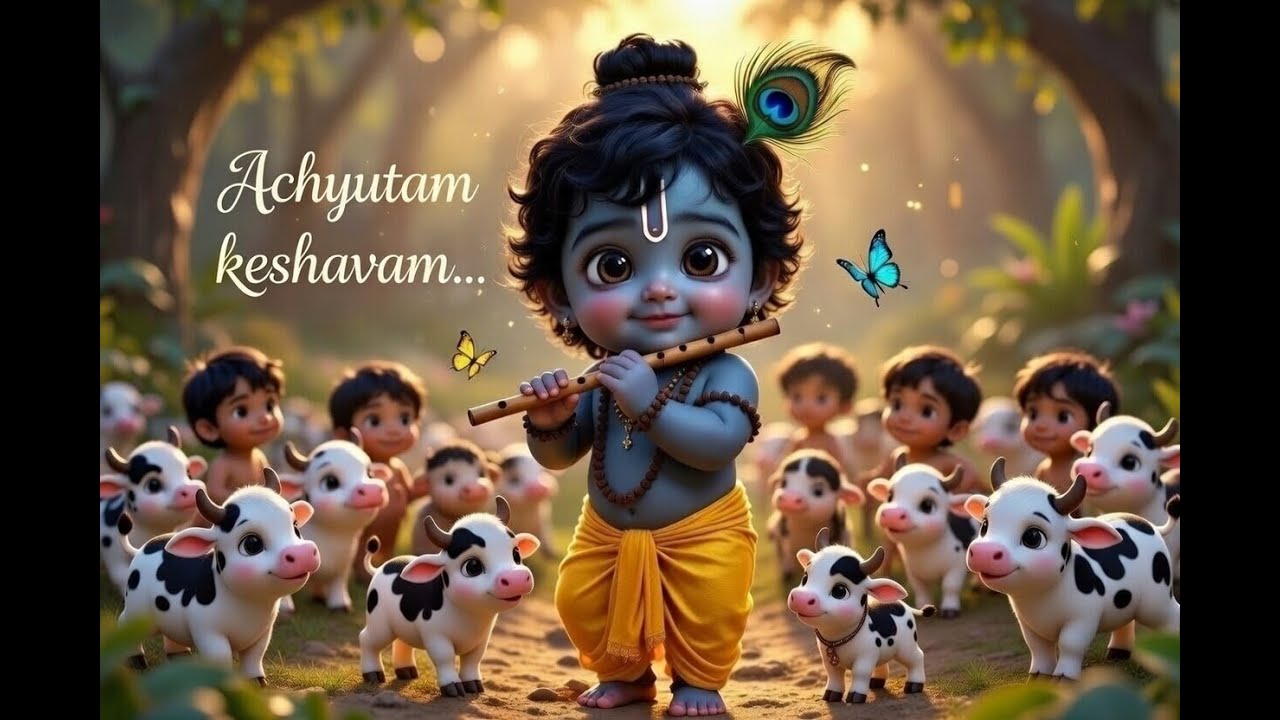 Achyutam Keshavam Bhajan for Kids | Fun & Devotional Krishna Song| kk kidsstory
