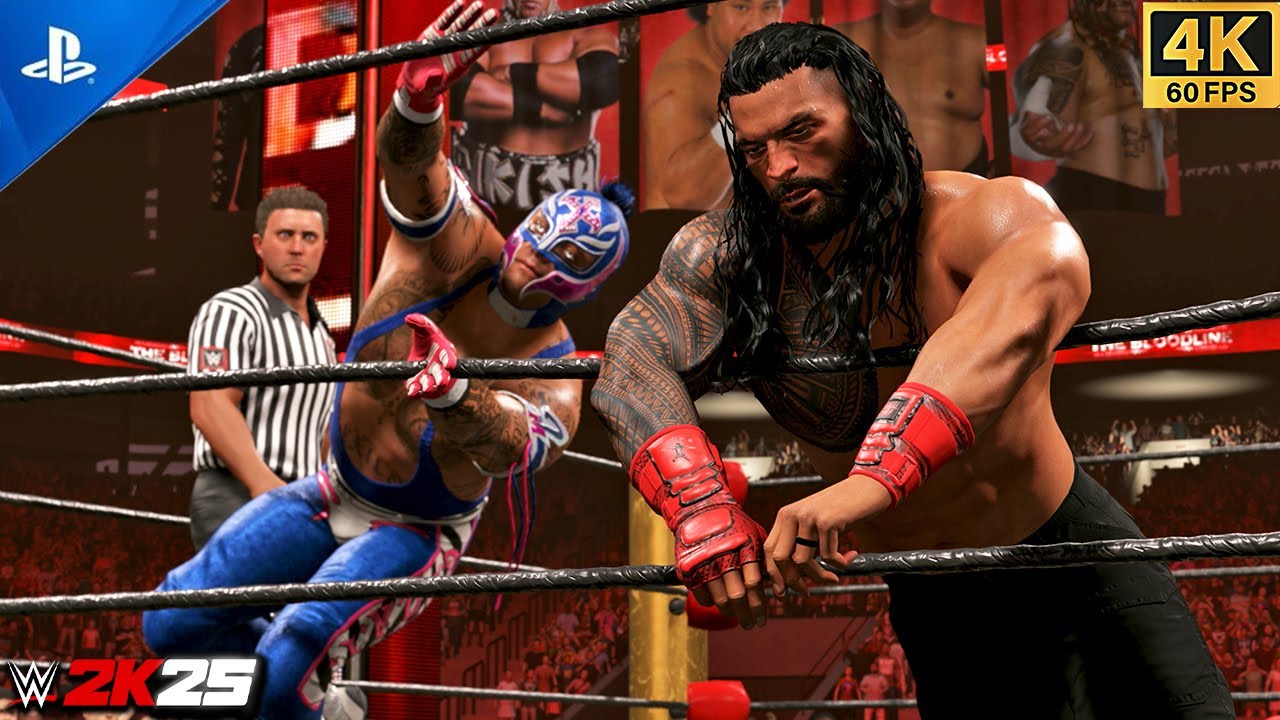 Rey Mysterio VS OTC Roman Reigns - No Disqualification Match | 4K PS5 WWE 2K25
