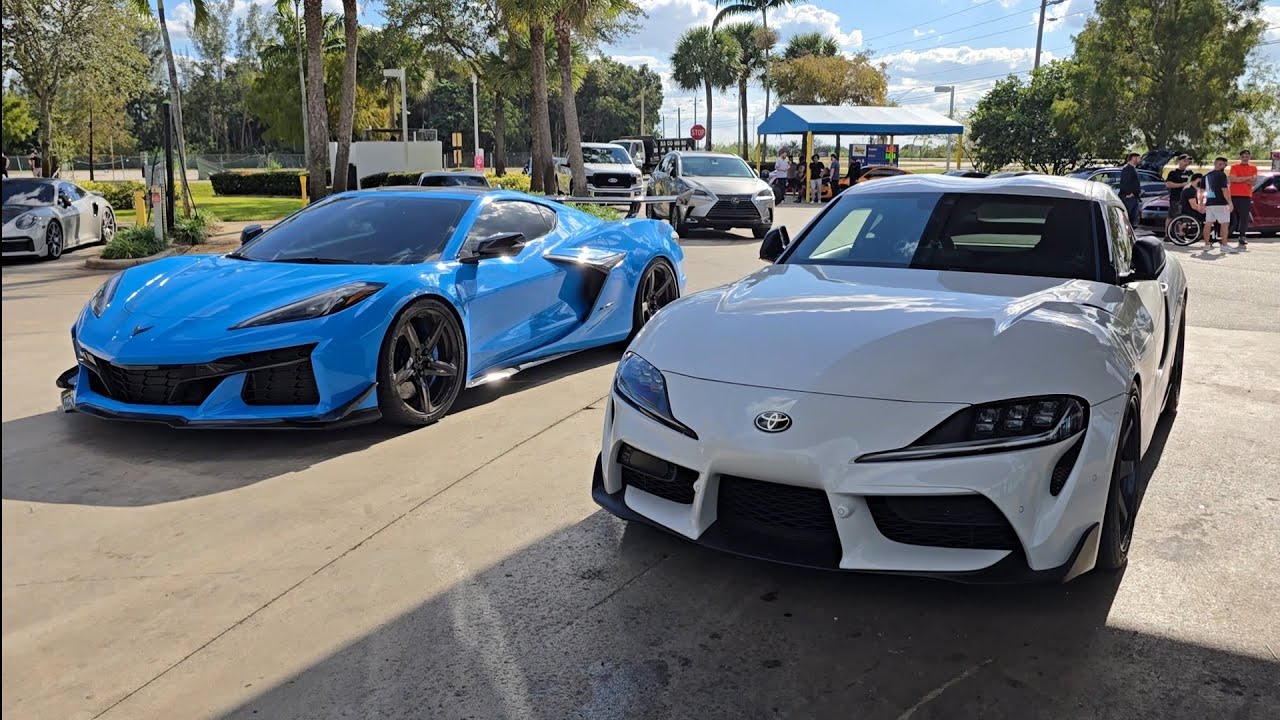 2024 C8 Corvette Z06 Bolt Ons (без тюнинга) против Toyota Supra Downpipe OTS E40 2021 года