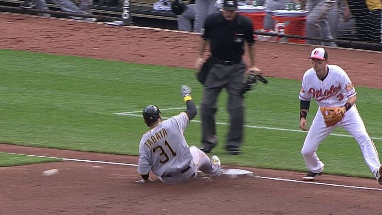 PIT@BAL: Tabata rips a triple to the gap