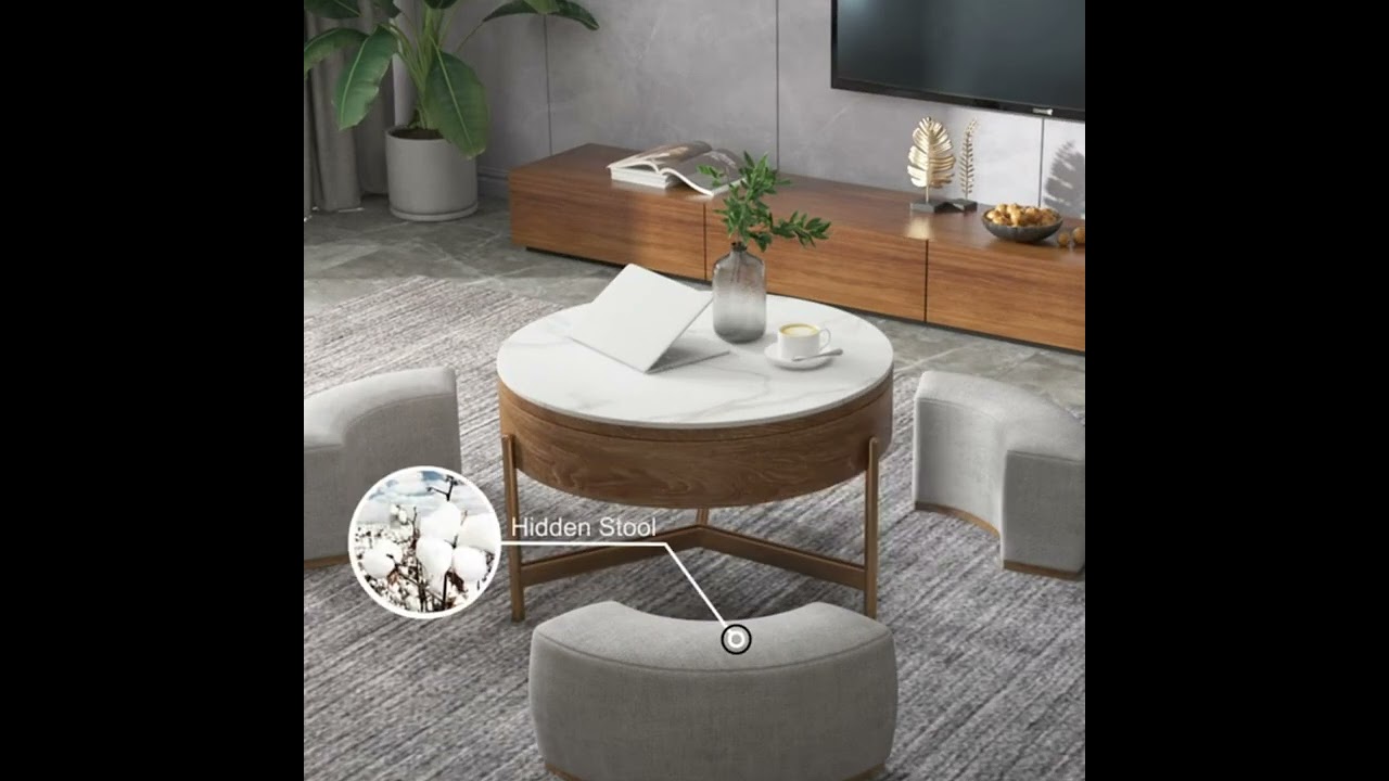 Liftable round modern coffee table with storage