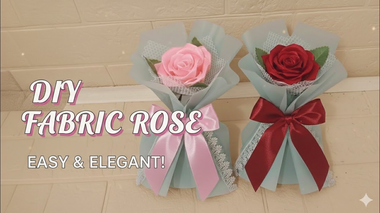 DIY |  Handmade Satin Ribbon bouquet | How to Make a single Mini Rose bouquet from Satin Ribbon 